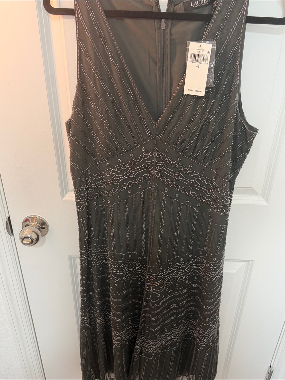 Lauren Ralph Lauren Olive Green  Beaded Cocktail Dress